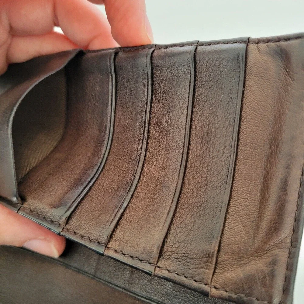 Katharine Hamnett London Wallet Checkbook Brown Soft Silk Leather Rustic Damaged